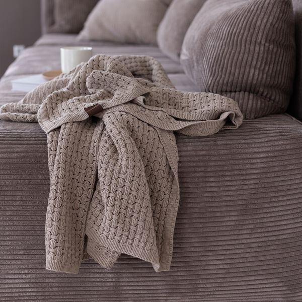 Strikket Plaid Square, khaki, By LOHN