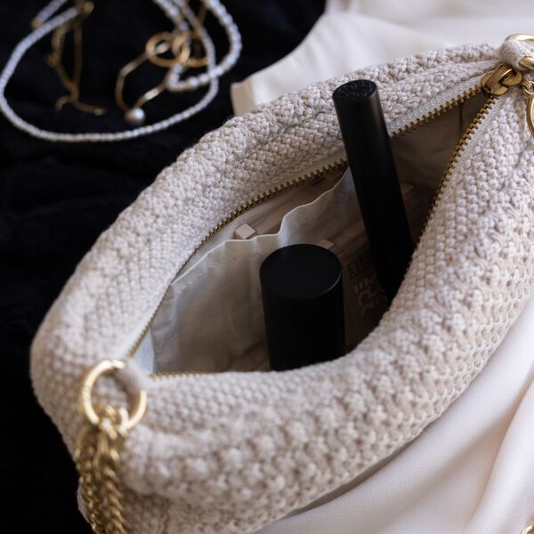 Strikket Clutch Kæde Petra, beige melange, By LOHN