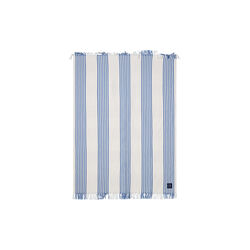 Striped/Checked Organic Cotton Throw, white/blue/beige, Lexington