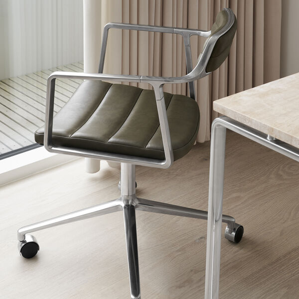 VIPP452 Swivel Chair with Castors, bosco green/polished aluminium, Vipp