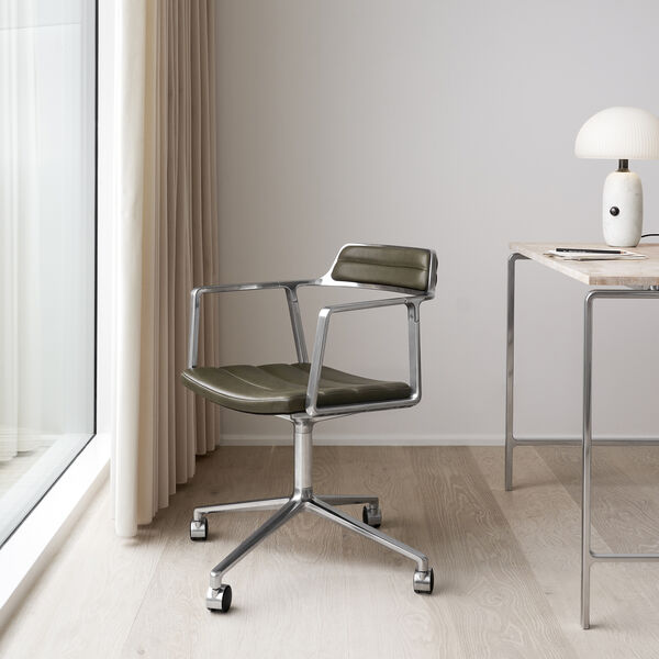 VIPP452 Swivel Chair with Castors, bosco green/polished aluminium, Vipp