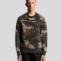 Brushed Camouflage Crew Neck Jumper, black steel, Lyle & Scott
