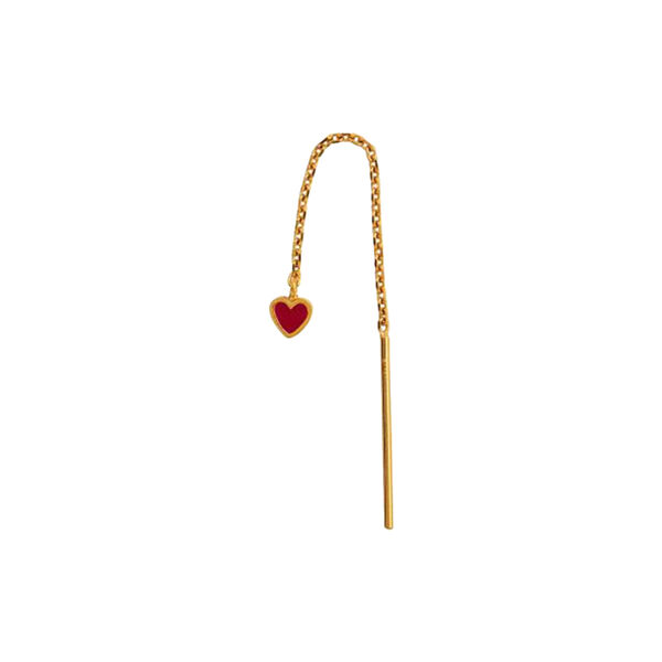 Dangling Love Heart Burgundy Enamel Earring Single, gold Dangling Love Heart Burgundy Enamel Earring Single, gold, Stine A Jewelry