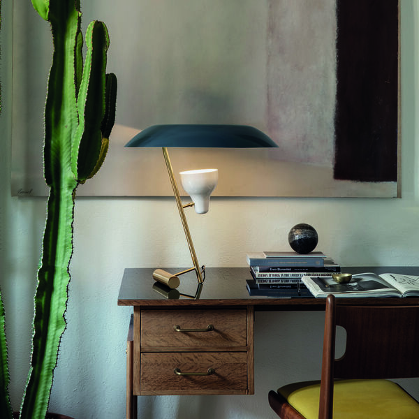 Model 548 Table Lamp, grey/polished brass, Astep