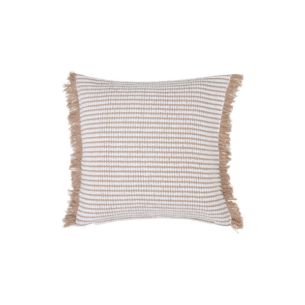 Heavy striped organic cotton pillow cover, beige/white, Lexington
