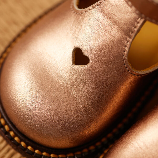 Klassisk tullesko med hjertemotiv, bronze metallic, ANGULUS