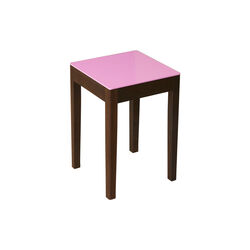 Stool/Side Table, a raspberry on top/fumed oak, a seat in Siena