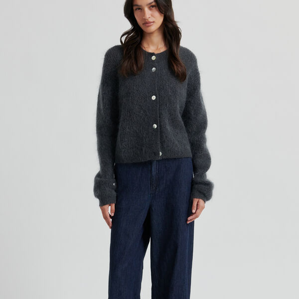 Andrea Knit Rib LS Cardigan, volcanic ash, Second Female