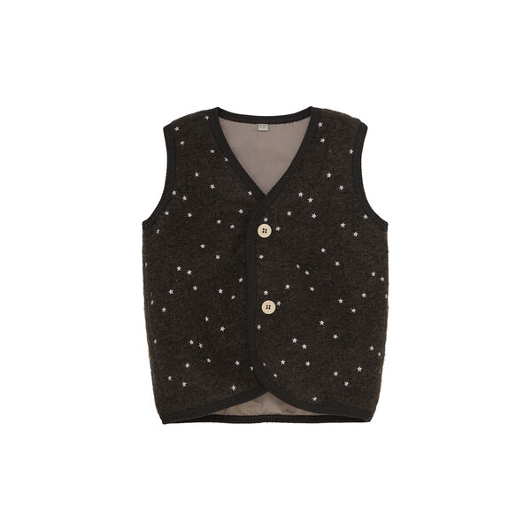 Vest Wool Emb. with Lining, dark brown melange, HUTTEliHUT