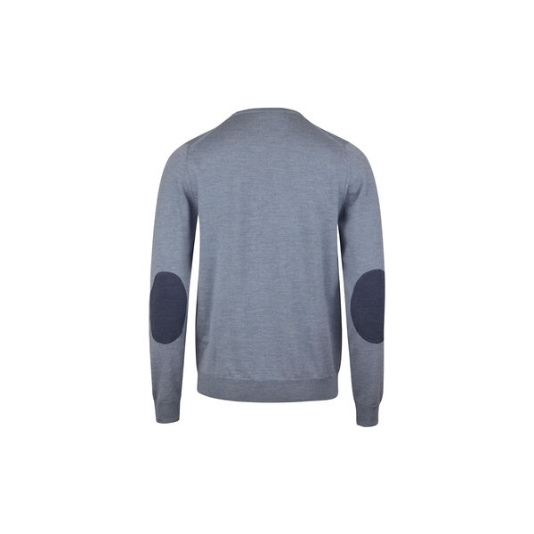 Sweater Knitted Crew Neck With Patch Merino Wool, light blue, Stenströms