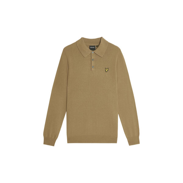 Cotton Merino Long Sleeve Knitted Polo, tigers eye, Lyle & Scott