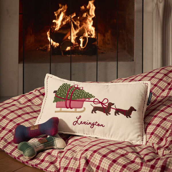 Dog Sleigh Velvet Pillow, white multi, Lexington