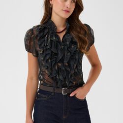 LiljaSZ Crinkle SS Shirt, black washed dandelions, Saint Tropez