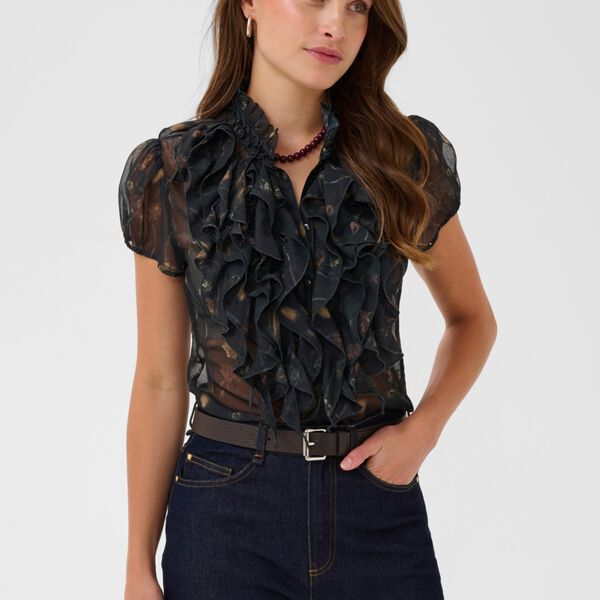 LiljaSZ Crinkle SS Shirt, black washed dandelions, Saint Tropez