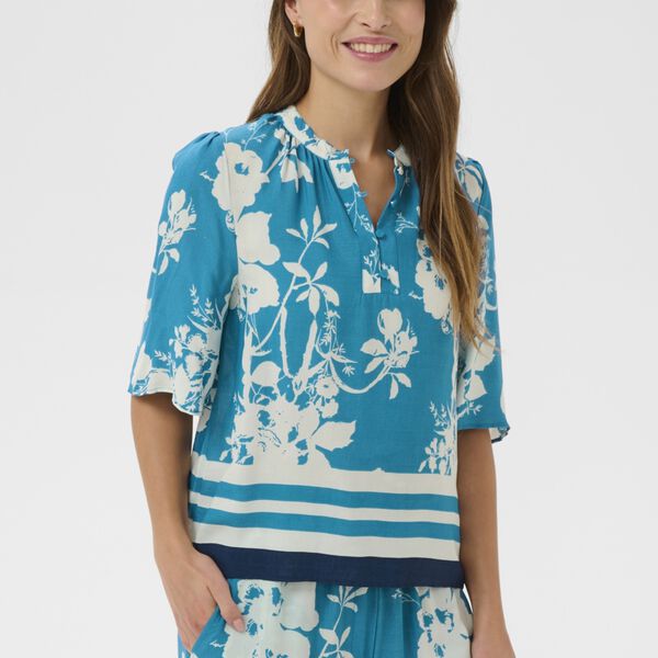 RashedaSZ Blouse, vallarta blue flower bouquet, Saint Tropez