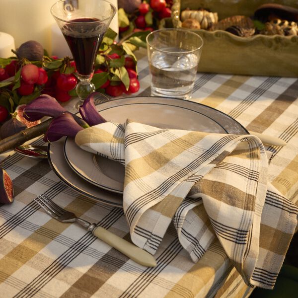 Linen/Cotton Napkin, olive/white/stone, Lexington