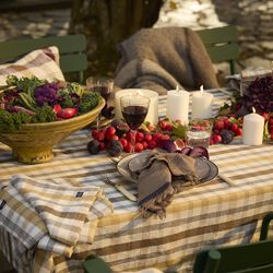 Linen/Cotton Tablecloth, olive/white/stone, Lexington
