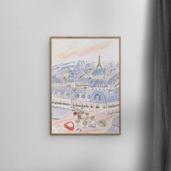 Parisian Rooftop Picnic with Eiffel Tower Views, Poster & Frame