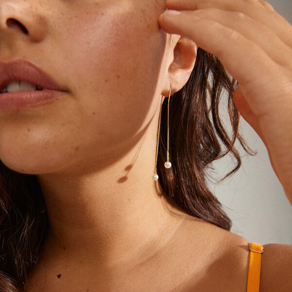 EUONIA Pearl Chain Øreringe, gold plated, Pilgrim