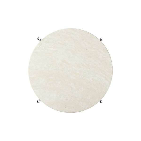 TS Side Table Round, neutral white travertine/steel, GUBI