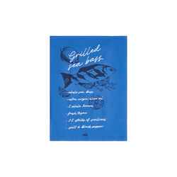Grilled Sea Bass Organic Cotton Kitchen Towel, blue, Lexington