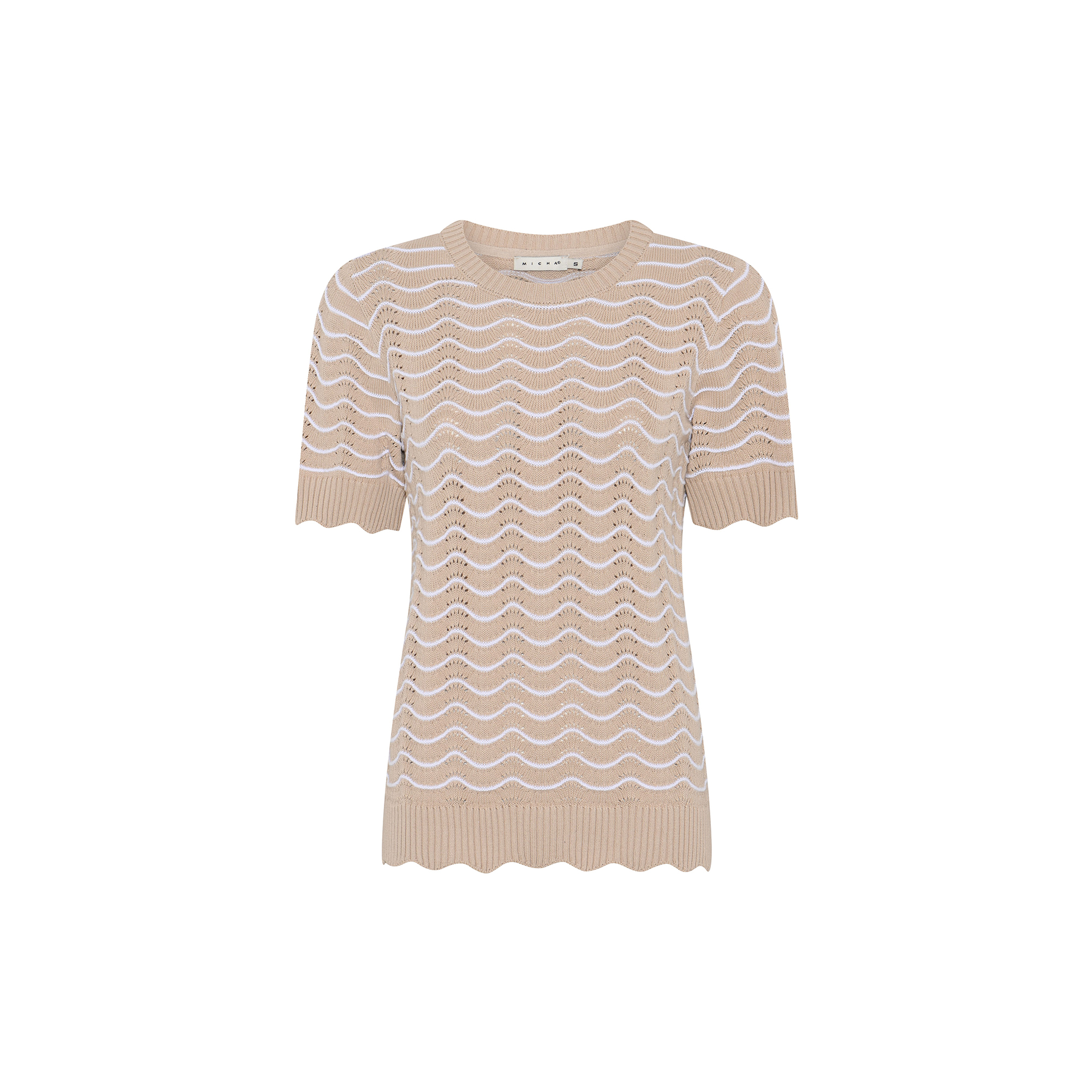 Micha - Basic Cotton Wave Knit, white/sand stripe - Str. XL