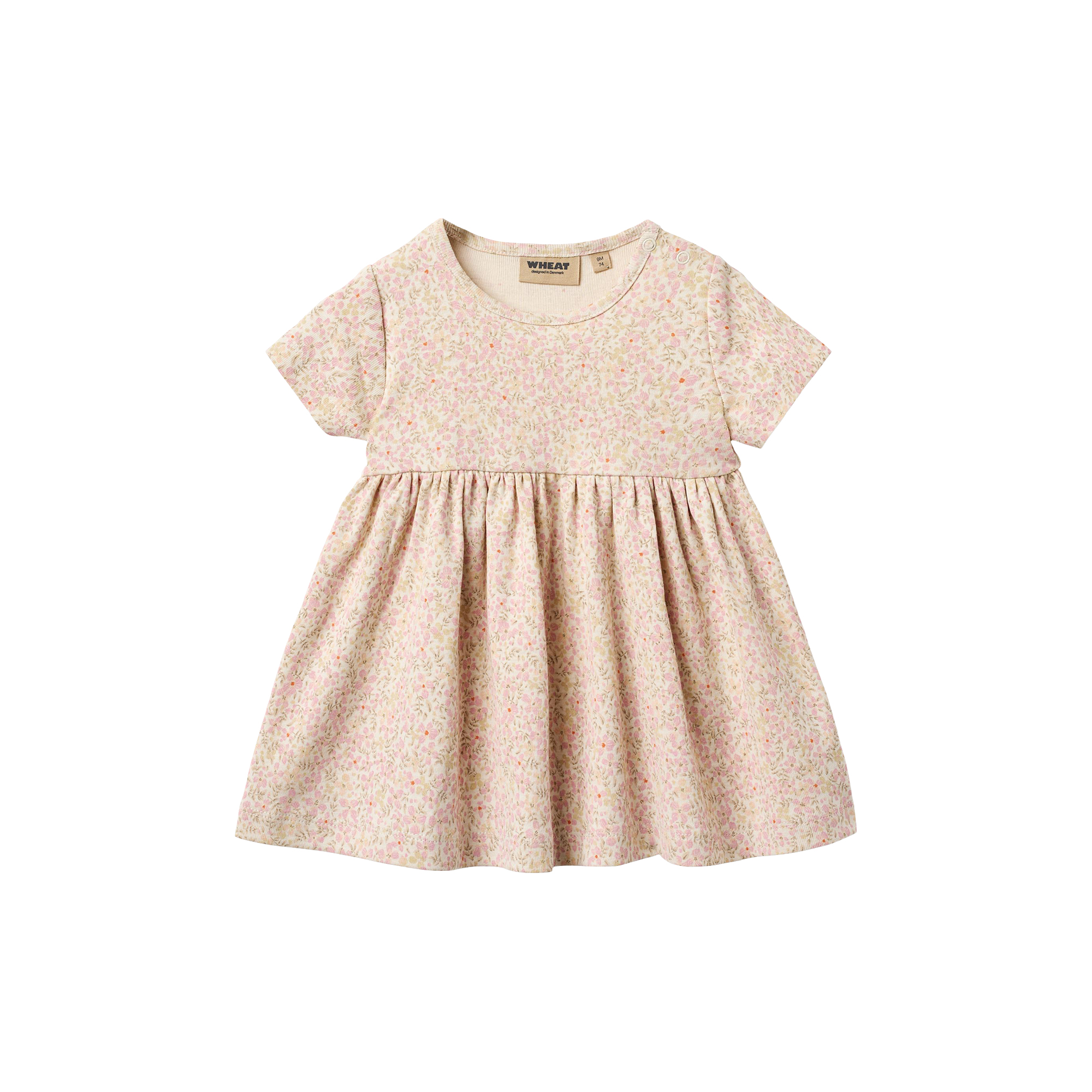 Wheat - Jersey Dress S/S Nova, coral flowers - Str. 2Y-92