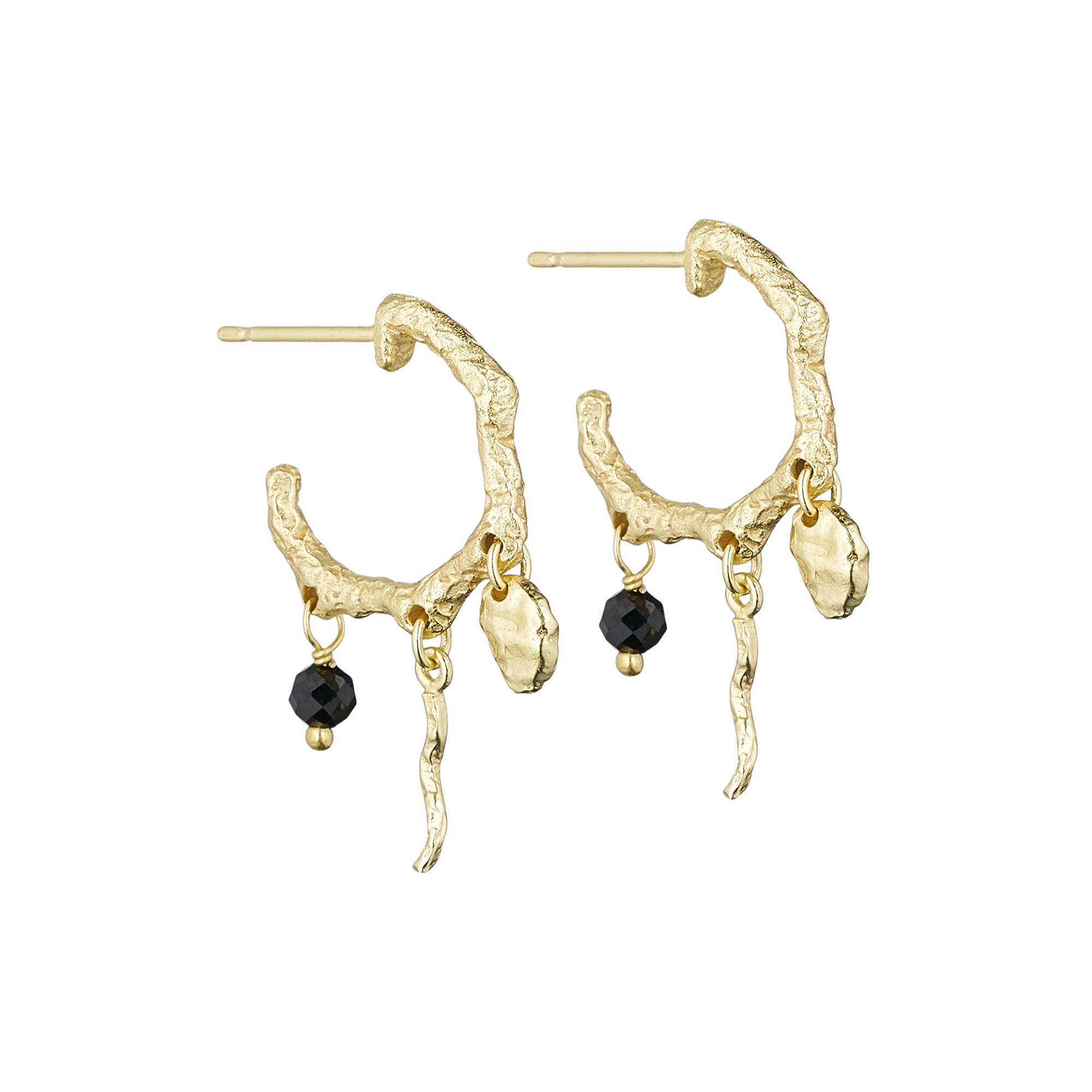 Pure by Nat - Andrea foil øreringe, guldbelagt/black onyx