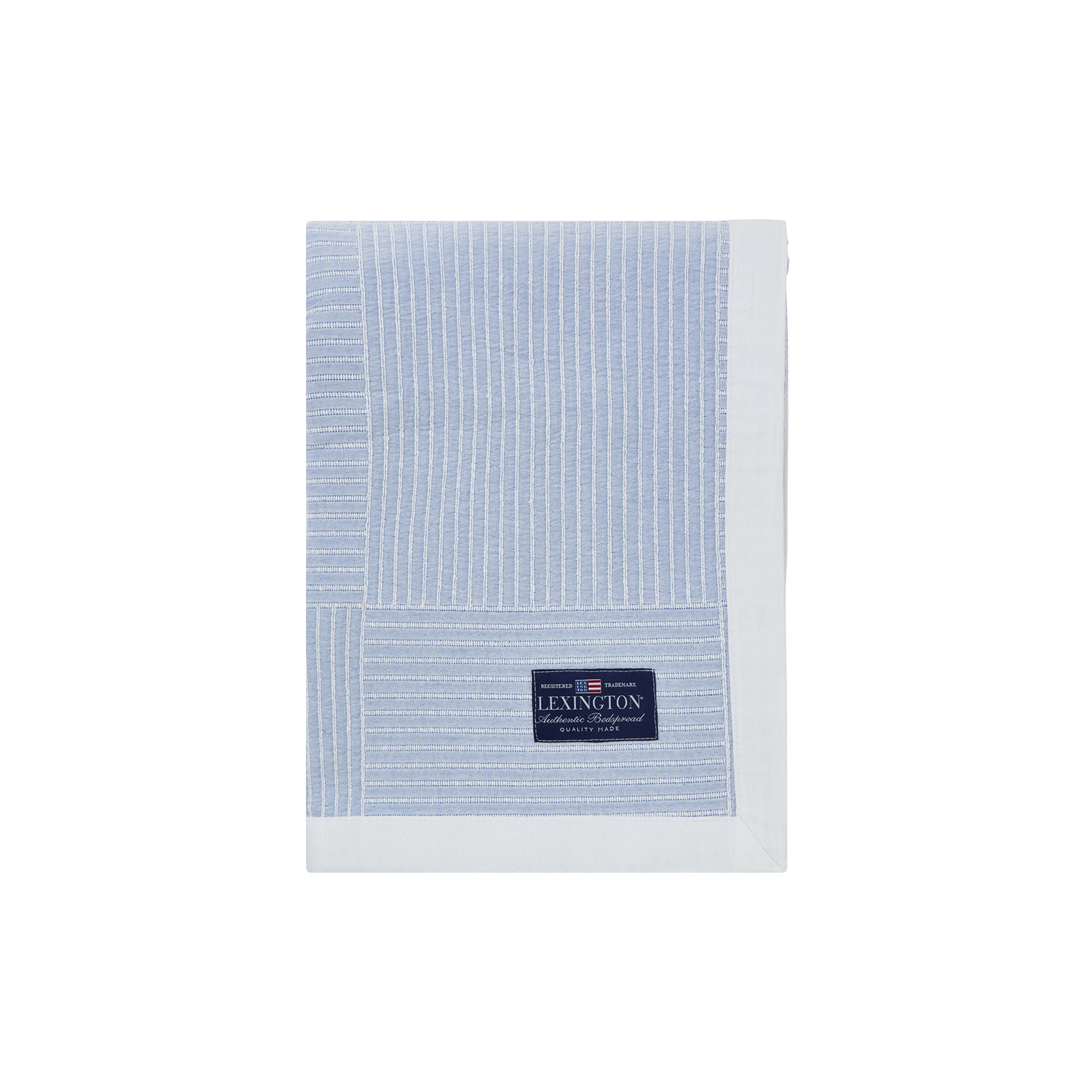 Lexington - Stripe Checked Organic Cotton Jacquard Bedspread, blue/white - 160x240 cm