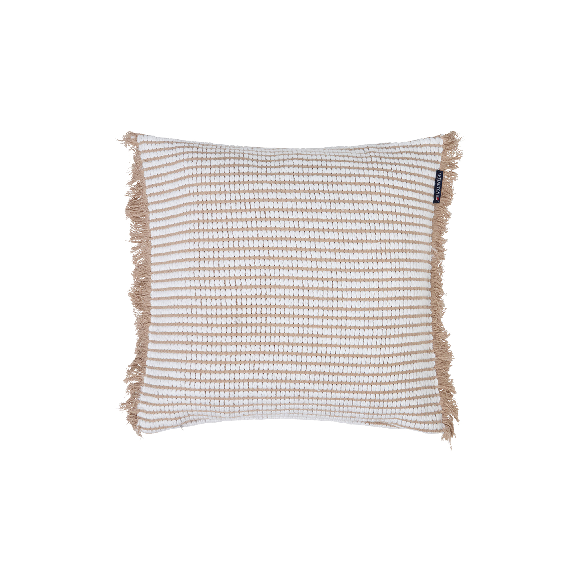 Lexington - Heavy striped organic cotton pillow cover, beige/white - 50x50 cm