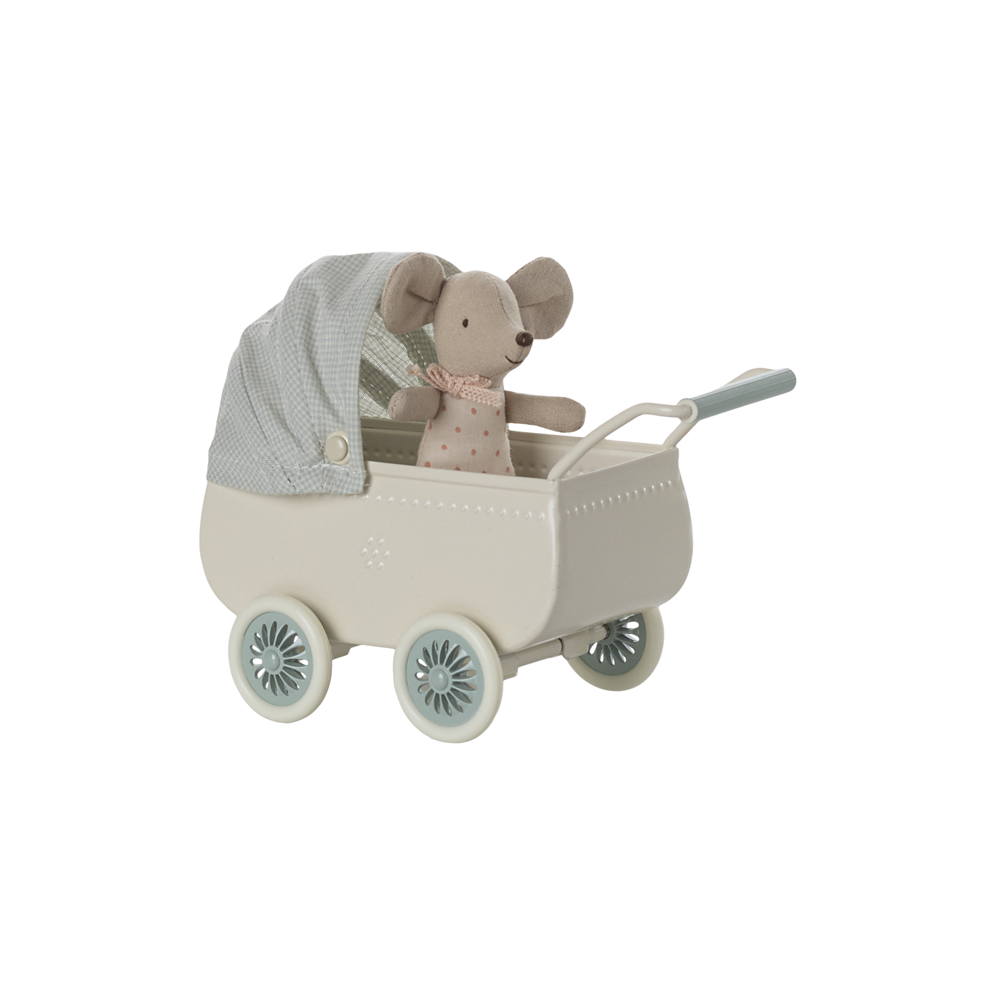 Maileg - Barnevogn med babymus, mint