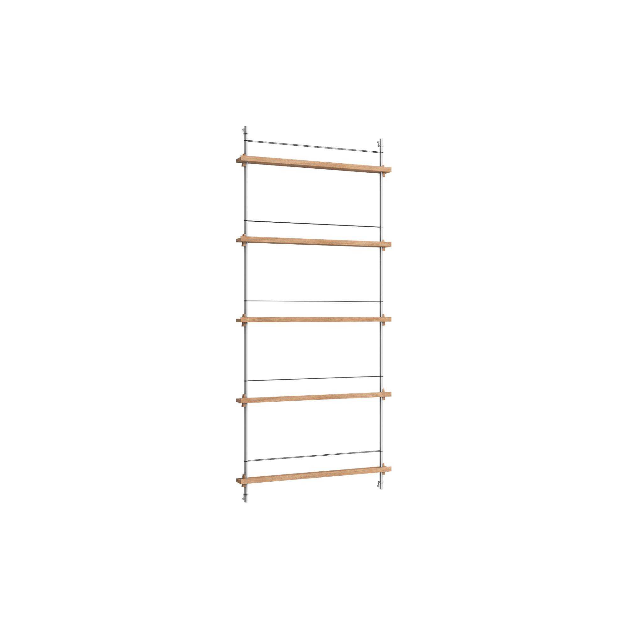 MOEBE - Magazine Shelving Tall, oak/stainless steel