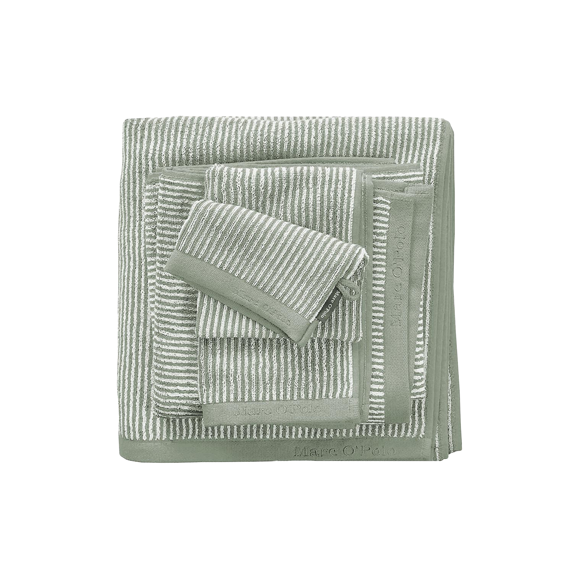 Marc O'Polo - Timeless Tone Stripe håndklæde, green/off-white - 16x22 cm