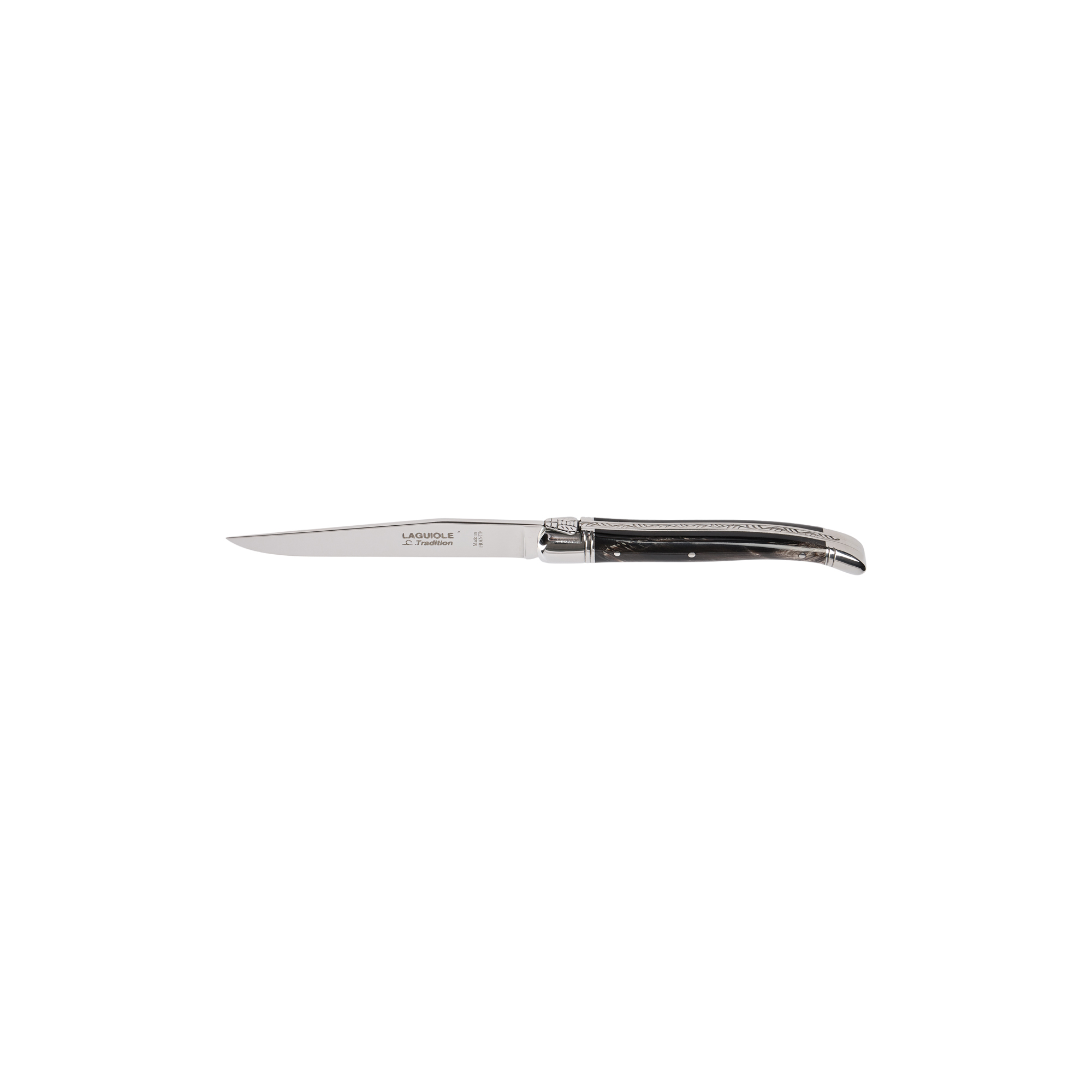 Laguiole Tradition - Steakkniv, sort horn struktur, Laguiole Tradition