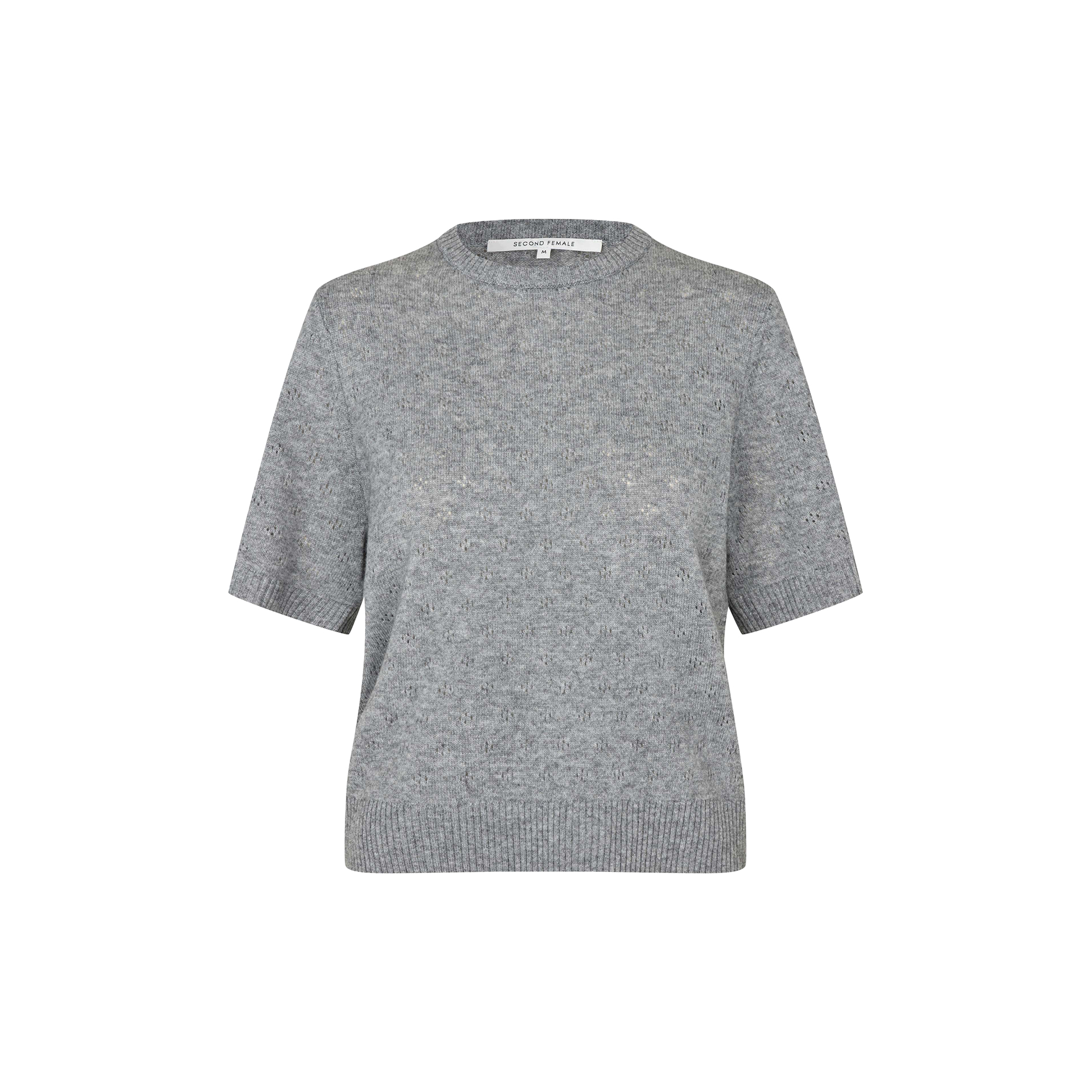 Second Female - Amala Knit SS O-Neck, mid grey melange - Str. L