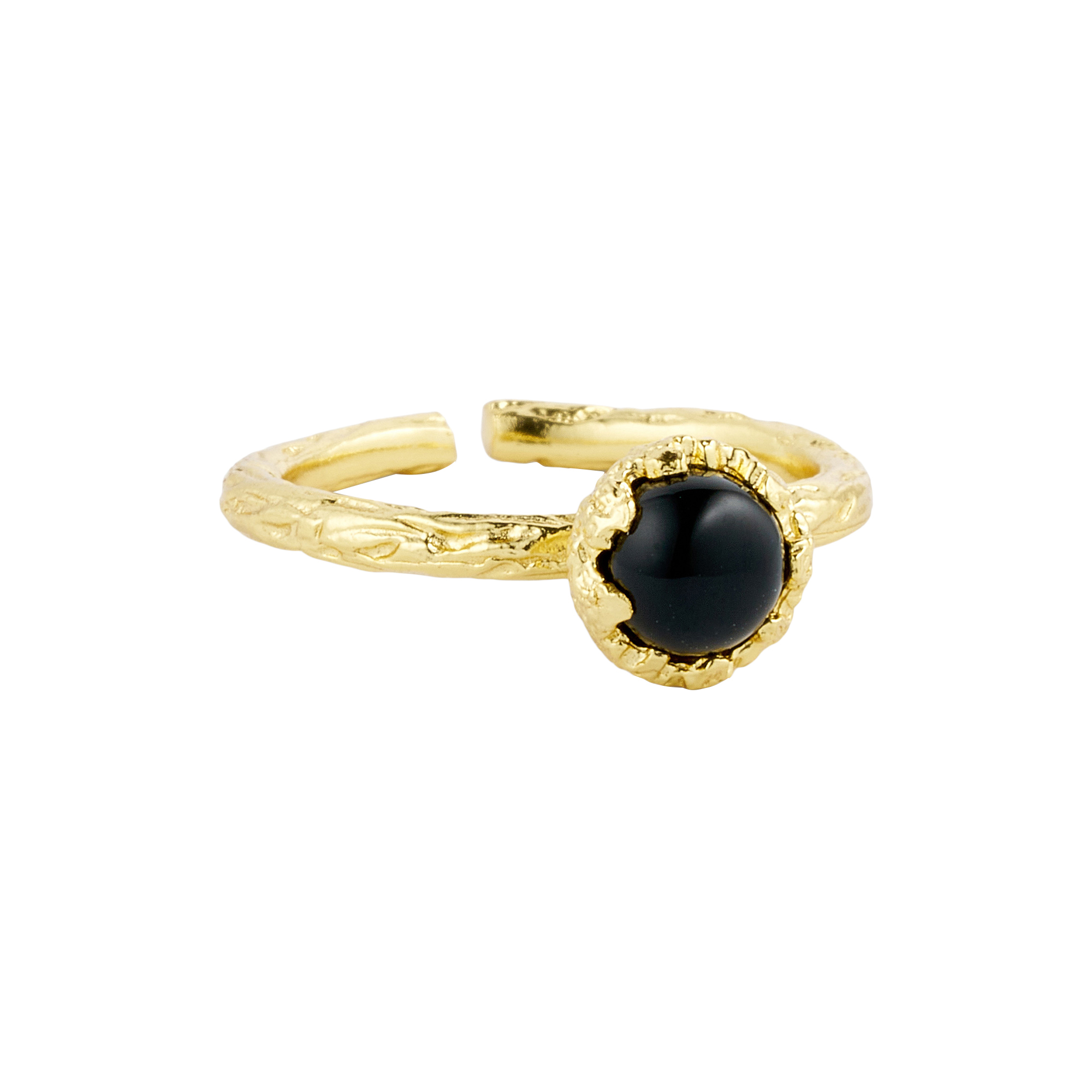 Pure by Nat - Ring med lille natursten, guld/sort onyx - adjustable