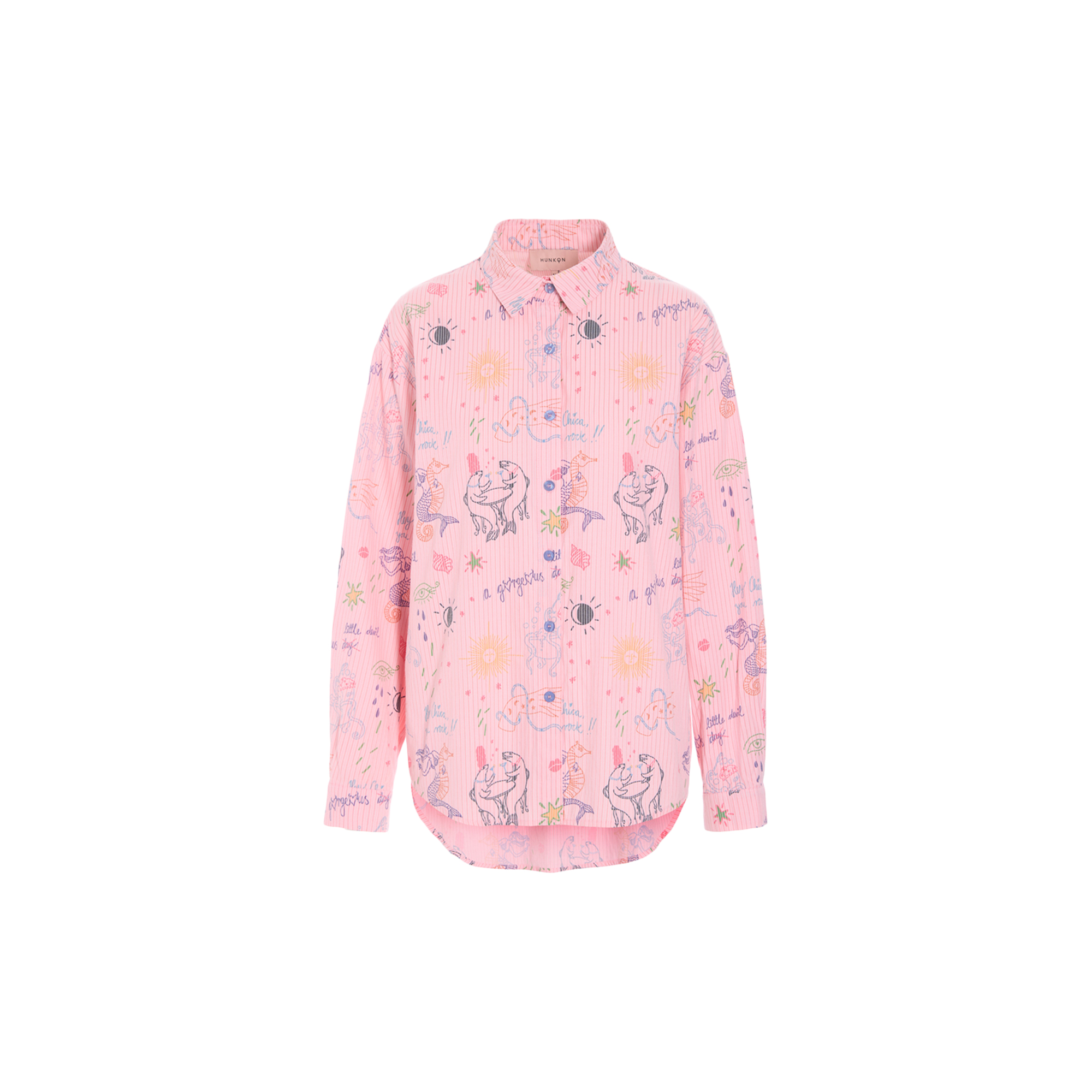 HUNKØN - Zoe Shirt, pink sea creatures art print - Str. XS