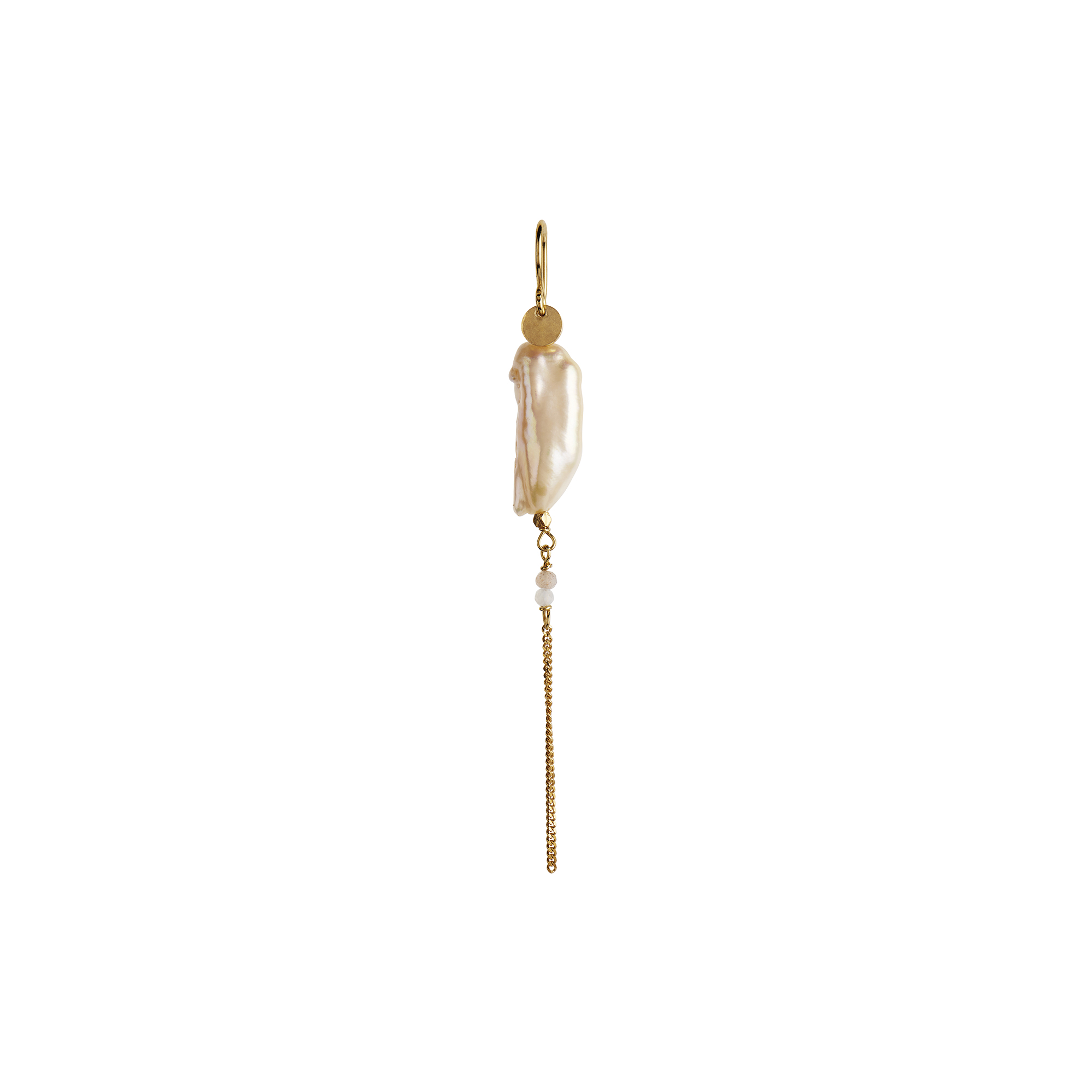Stine A Jewelry - Long Baroque Pearl With Chain Earring White Sorbet Single, gold