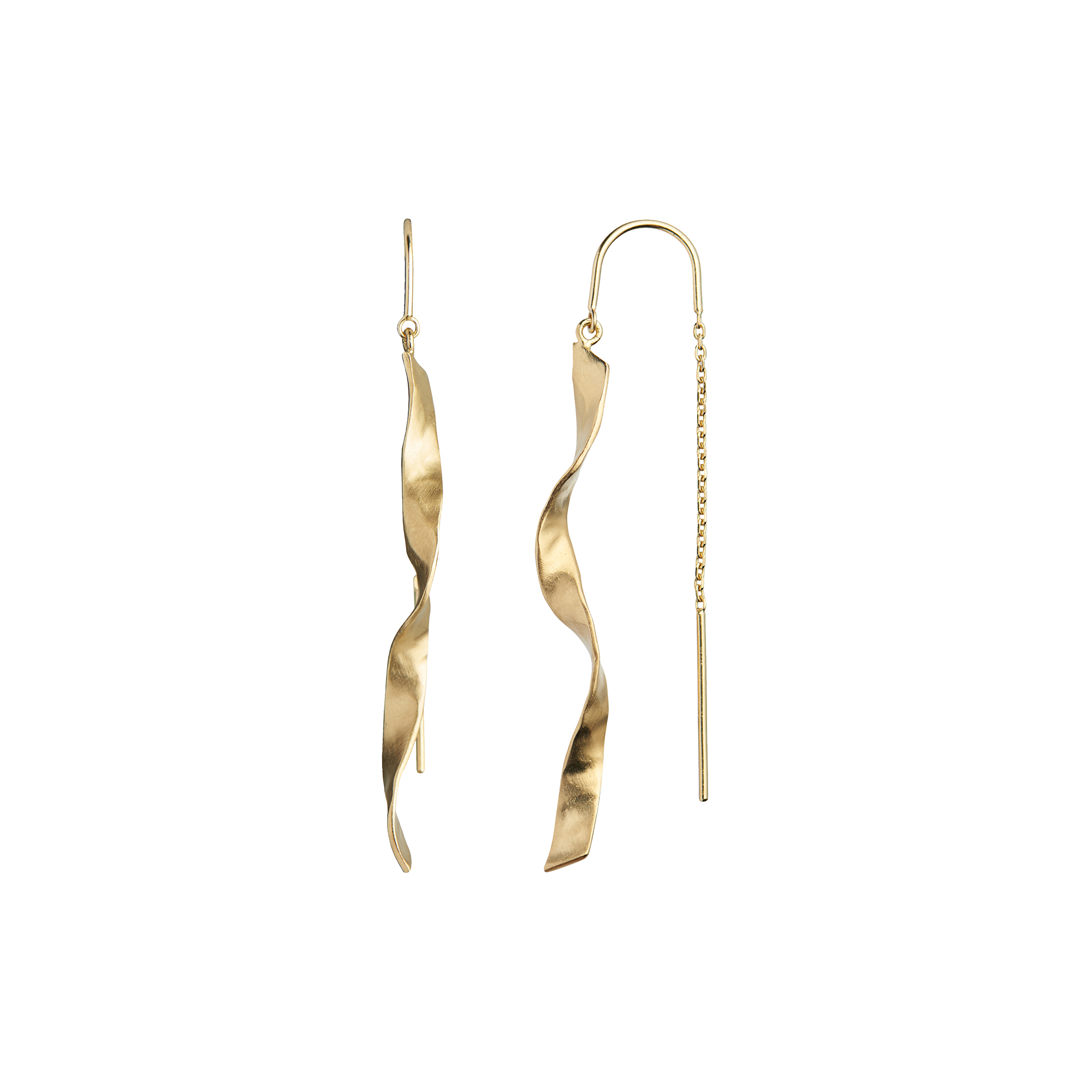 Stine A Jewelry - Long Twisted Hammered Earring with Chain Single, gold