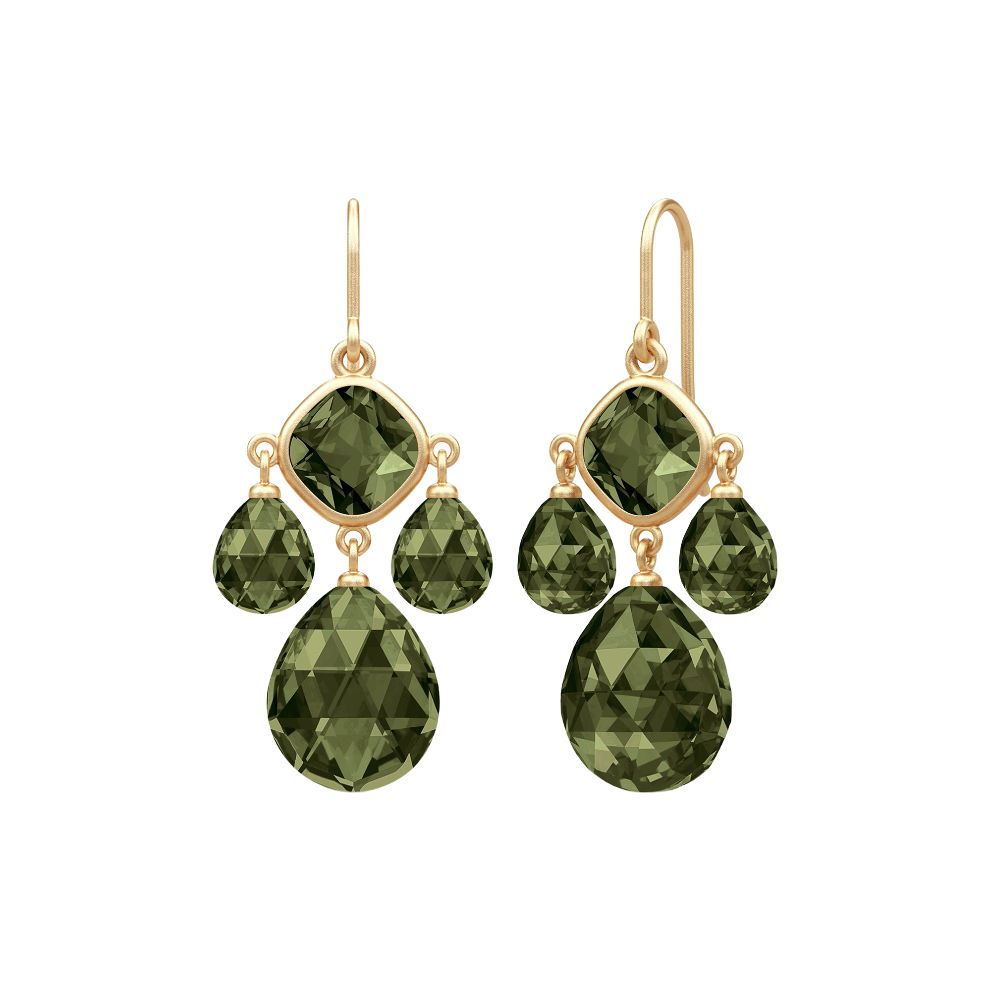 Julie Sandlau - Olivia Chandelier Øreringe, olive green - 35 × 17 mm.