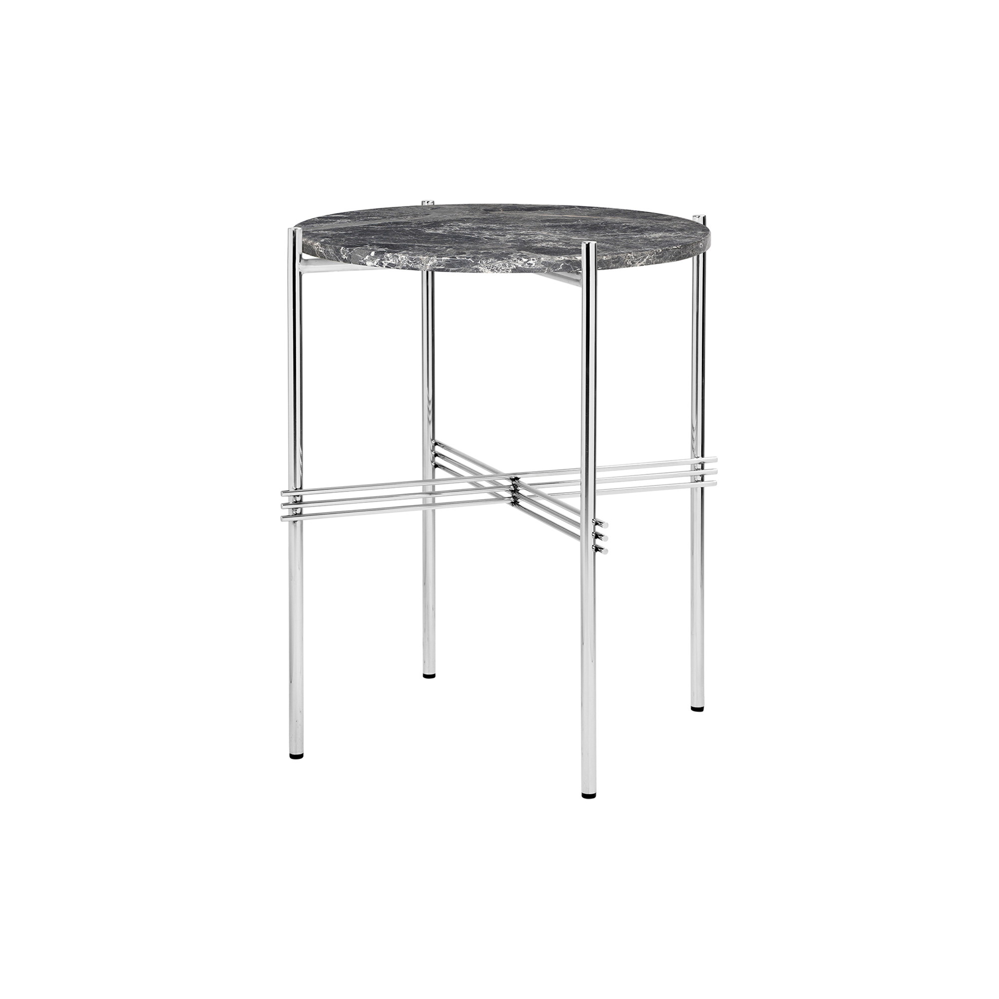 GUBI - TS Side Table Round, grey emperador marble/steel