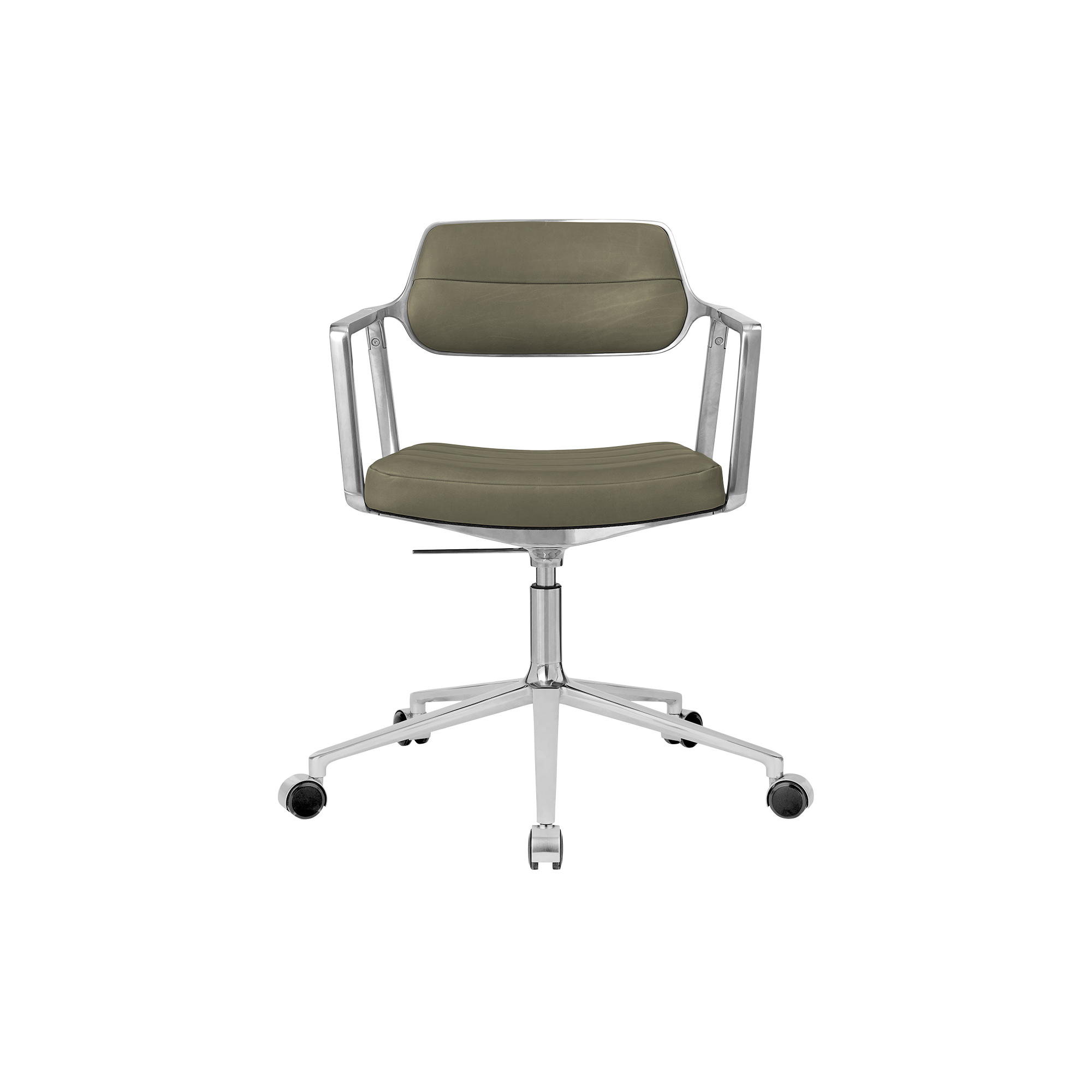 Vipp - VIPP453 Swivel+ Chair with Castors, bosco green/polished aluminium