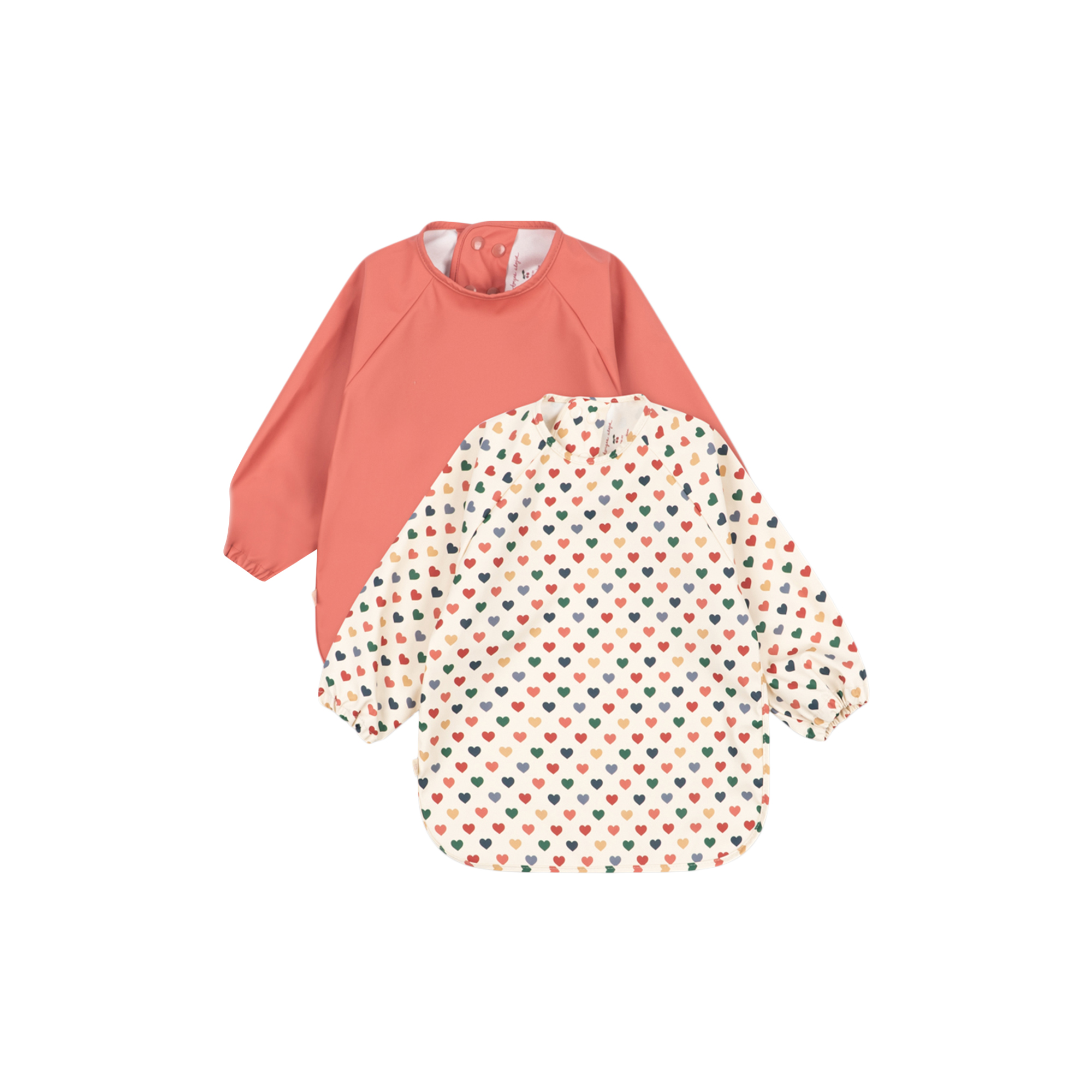 Konges Sløjd - 2 Pack Dinner Bib With Sleeves, coeur colore/faded rose - 6-12M