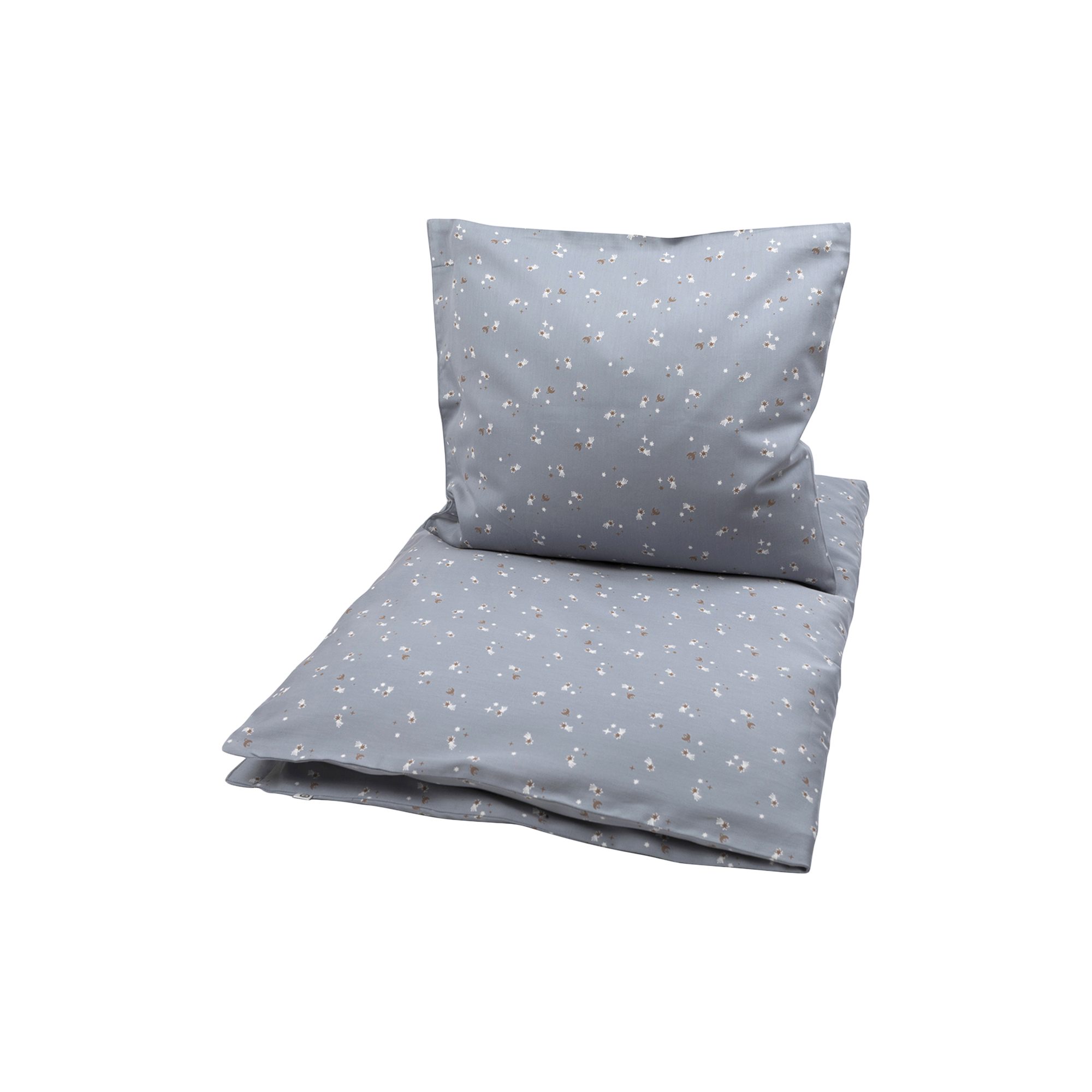 Müsli by Green Cotton - STARS junior sengetøj, jasmin blue/balsam cream/walnut - 100x140-40x45 cm