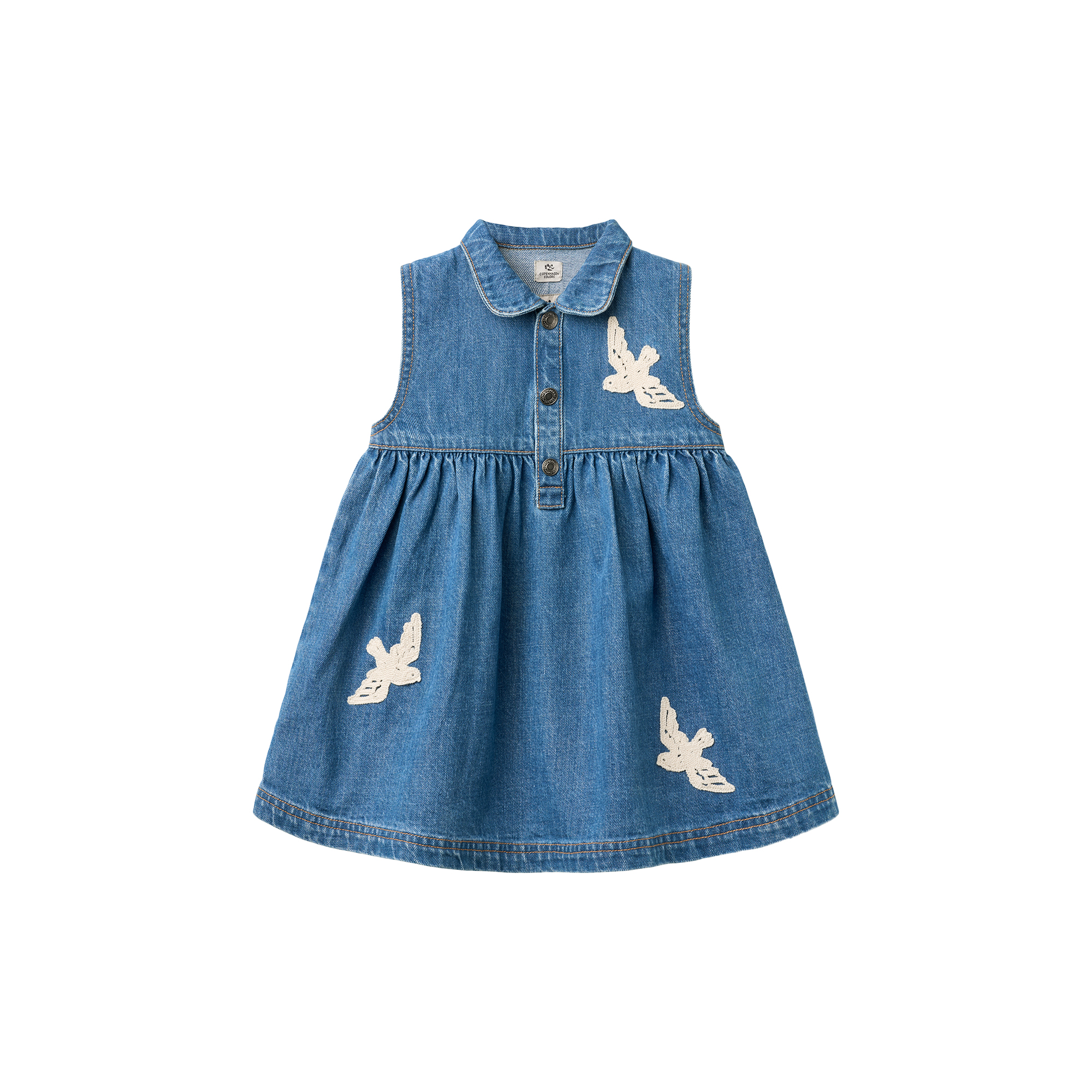 Copenhagen Colors Organics - Denim Dress w. Crochet Doves - Str. 116