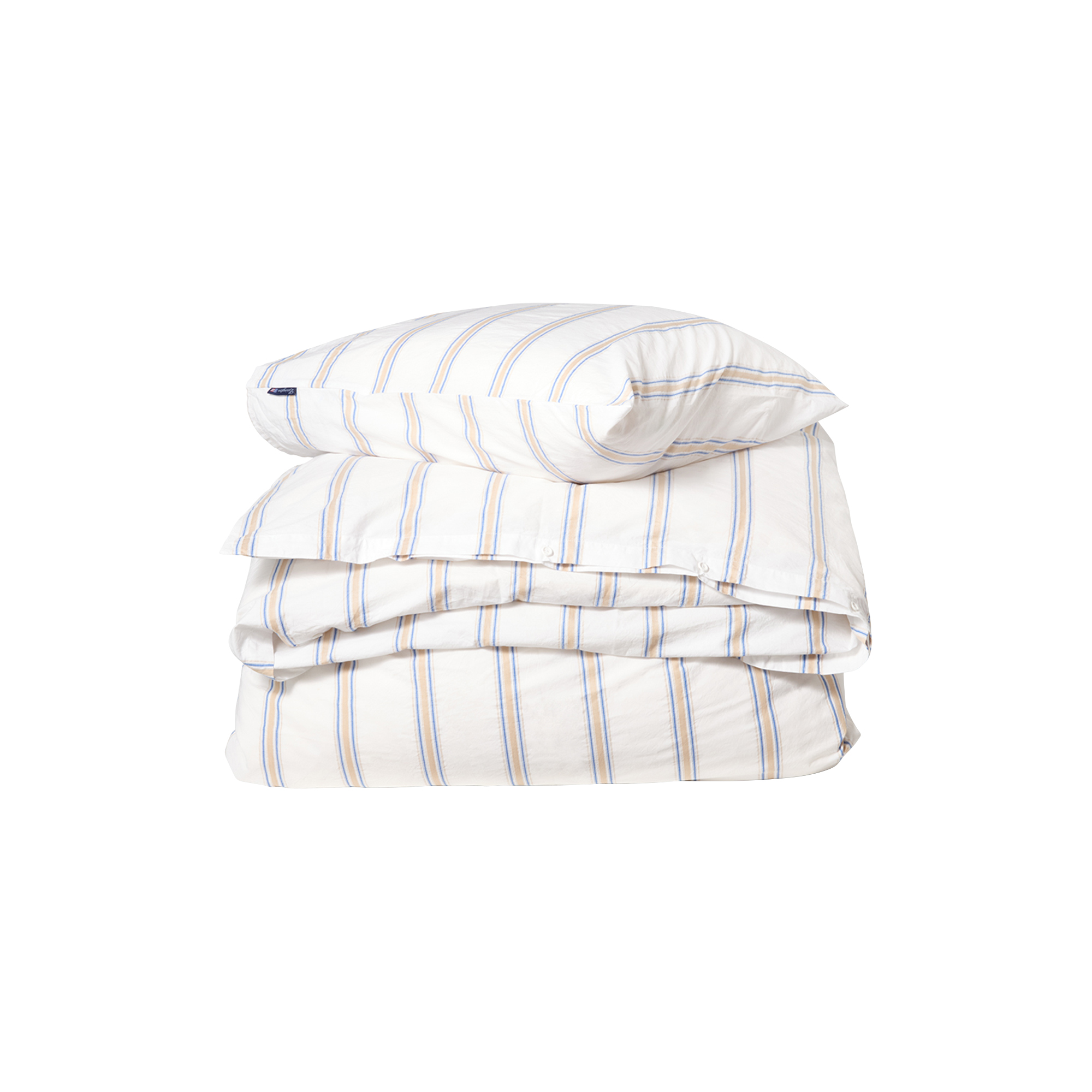 Lexington - Dobby Striped Washed Cotton Percale Bed Set, white/blue/beige - 200x220-60x63 cm