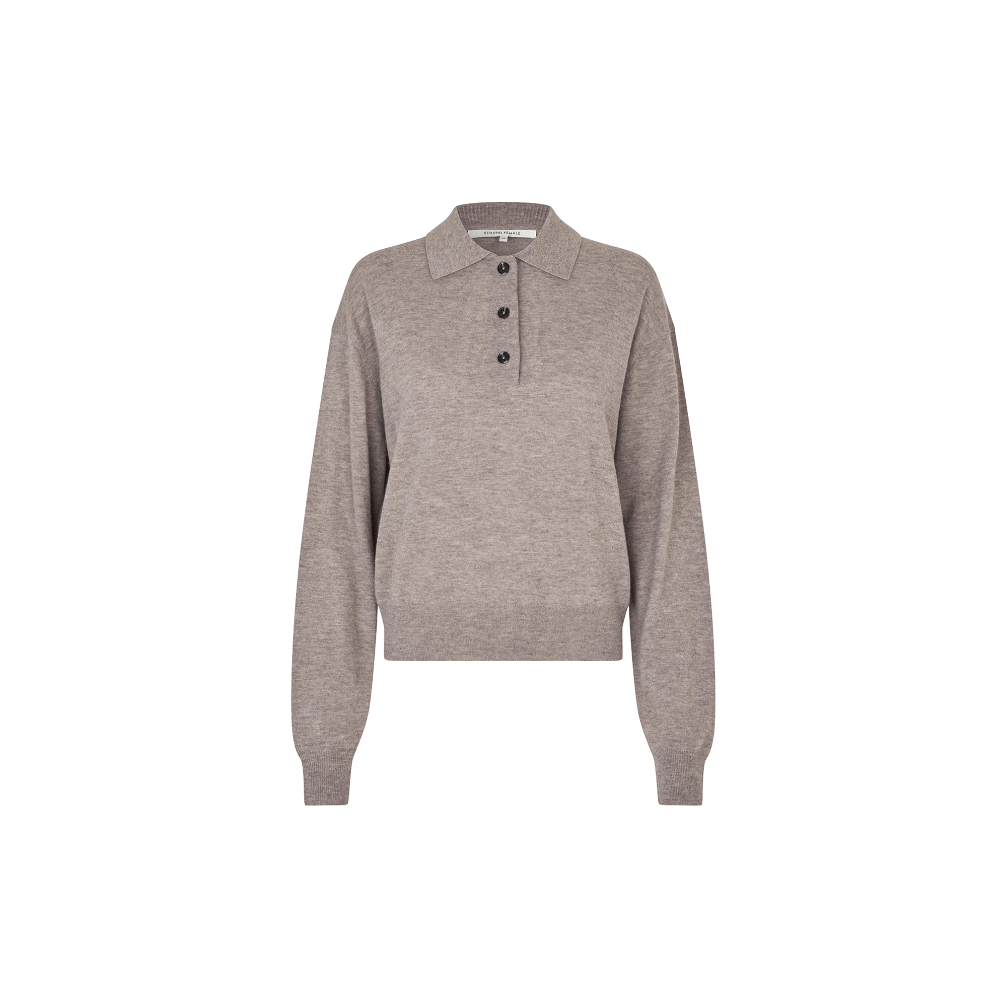 Second Female - Claro Knit Polo, mid brown melange - Str. S