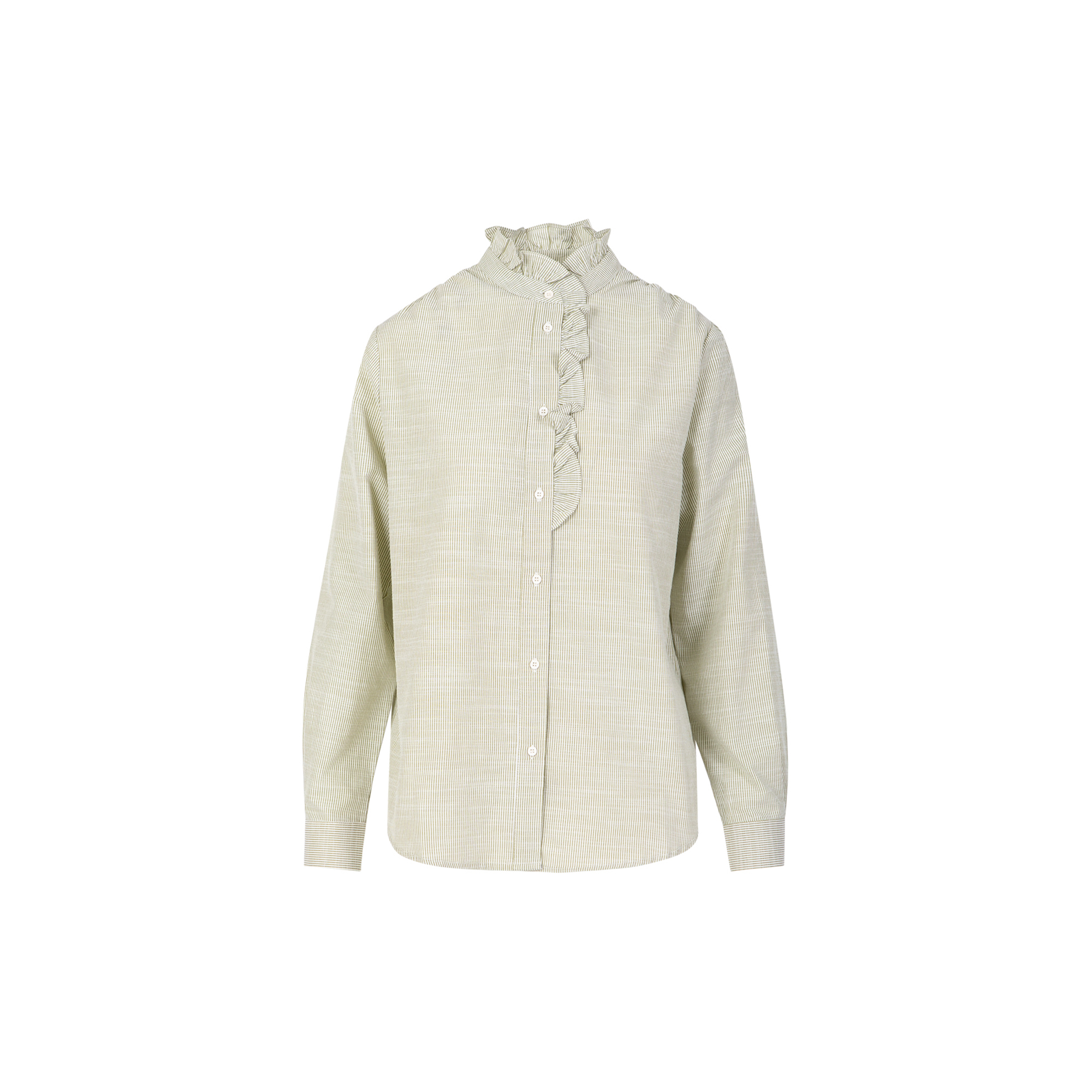 Coster Copenhagen - GWEN frill shirt, green stripe - Str. 40