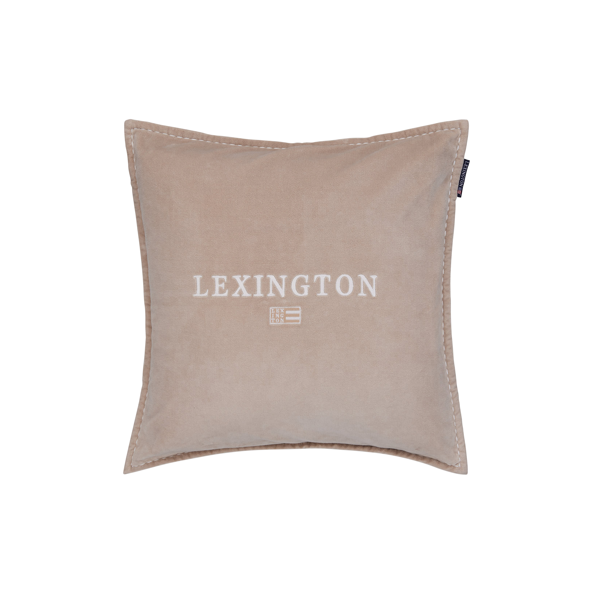 Lexington - Icons Logo Organic Cotton Velvet Pillow Cover, beige/white