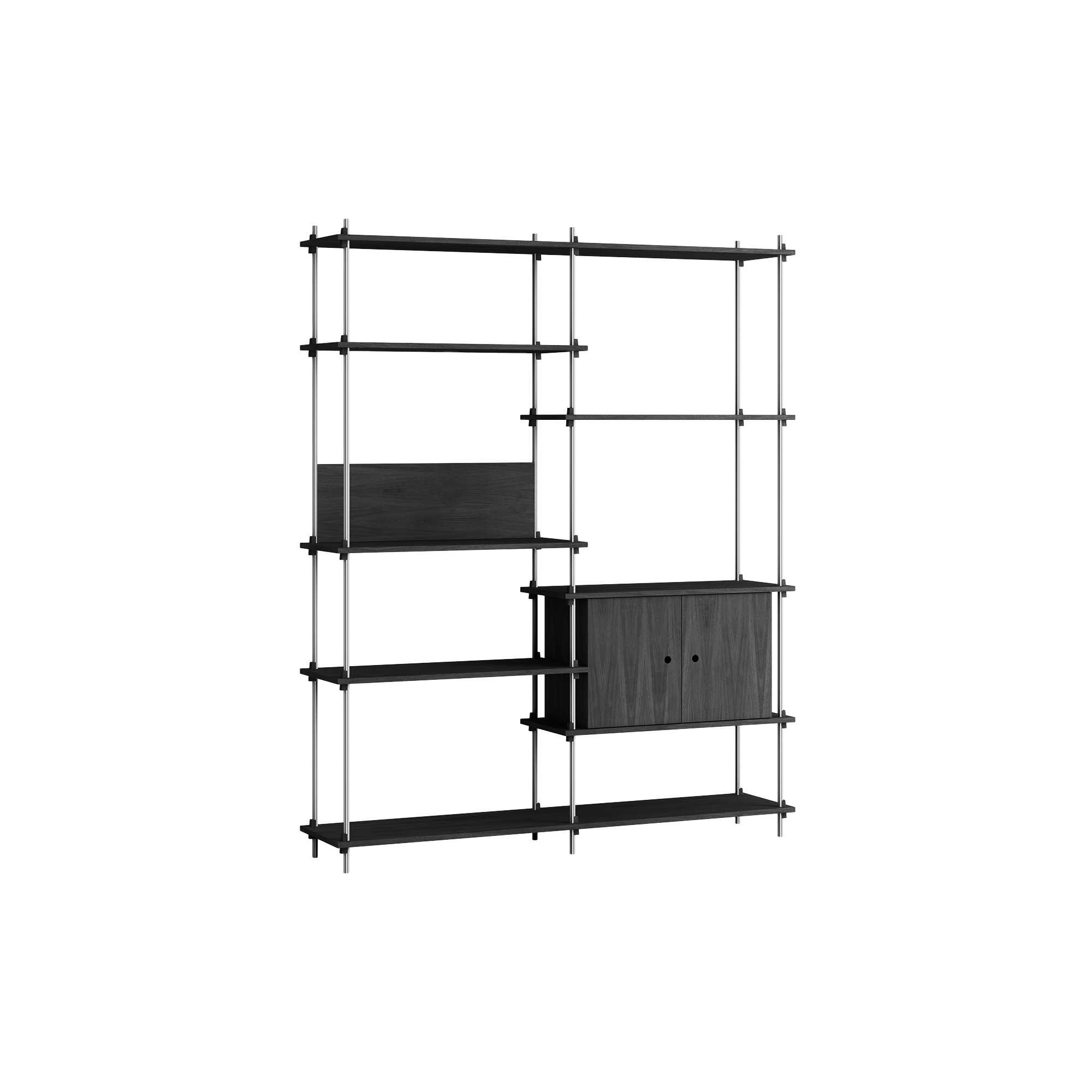 MOEBE - Shelving Tall Cabinet, black/stainless steel